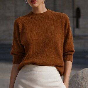 NWOT Chunky Knit Relaxed Fit Pullover Crewneck Sweater With Side Slits